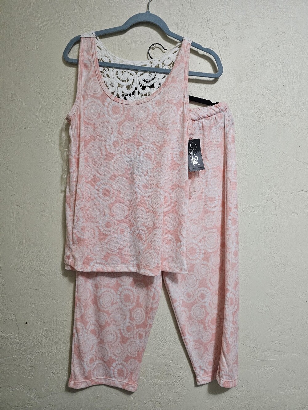 NWT Rene Rofé Pink Tie-Dye Tank & Capri Pajama Set Lace Back | Size L